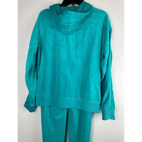 Juicy Couture Y2K Terry Velour Track Jacket Pants Teal Rhinestone J Jogger Set L - Picture 13 of 16